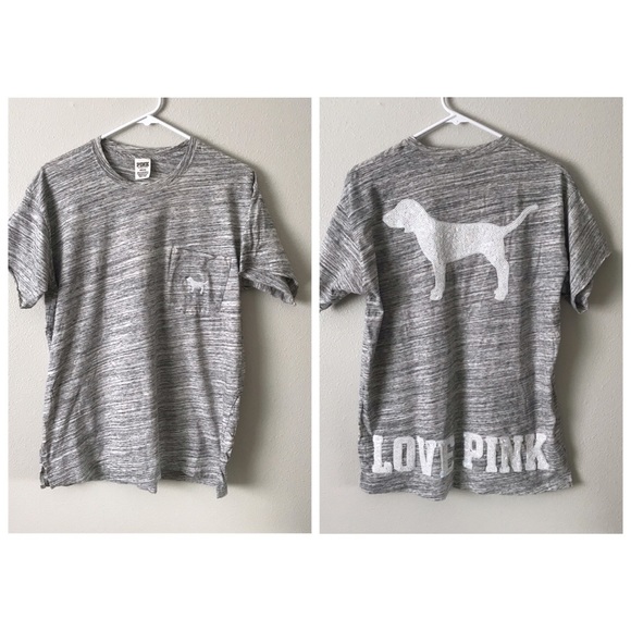 PINK Victoria's Secret Tops - Victoria’s Secret Pink Sequin Dog Pocket Tee C4